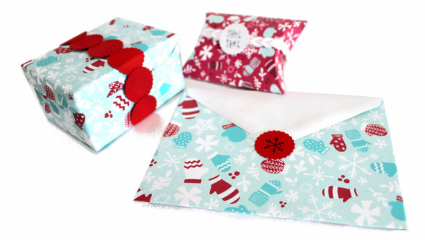 Mitten Montage gift wrap design by Tonia Dee