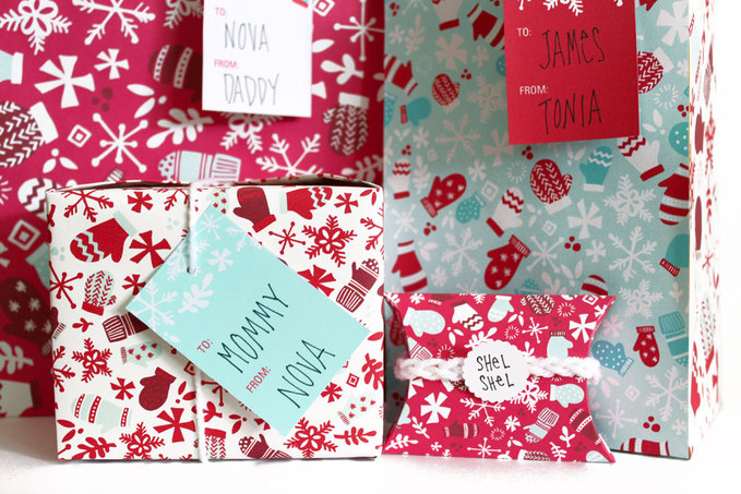 Mitten Montage gift wrap design by Tonia Dee